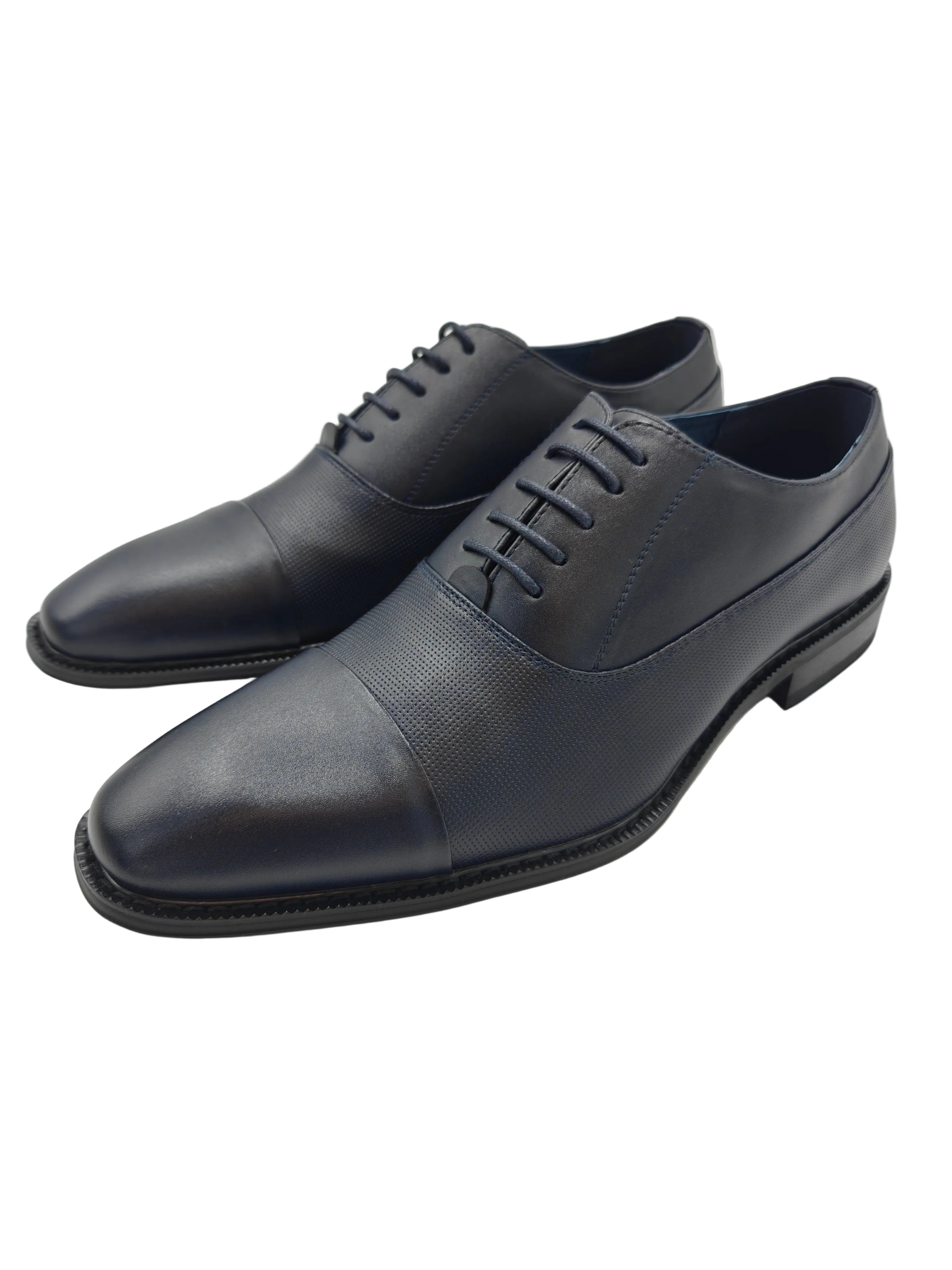 Angled view of Goor men's navy Oxford dress shoes for weddings and formal wear