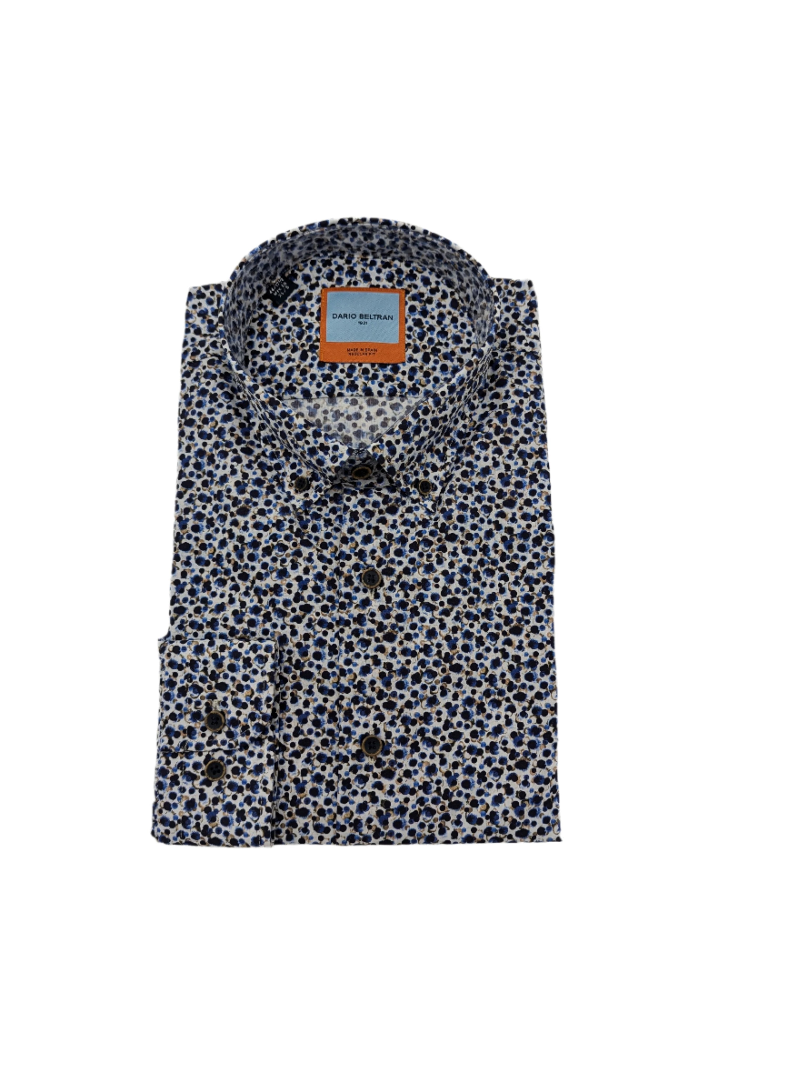 DARIO BELTRAN Dario Beltran Blue Splash Print Shirt Blue front view
