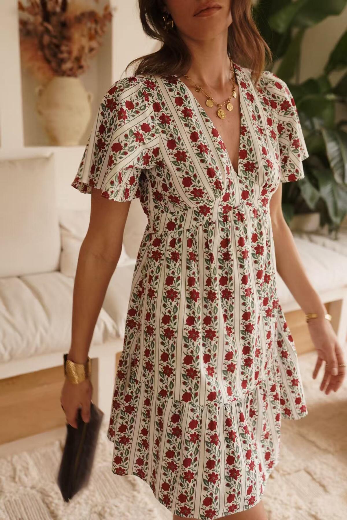 Side view of floral mini dress