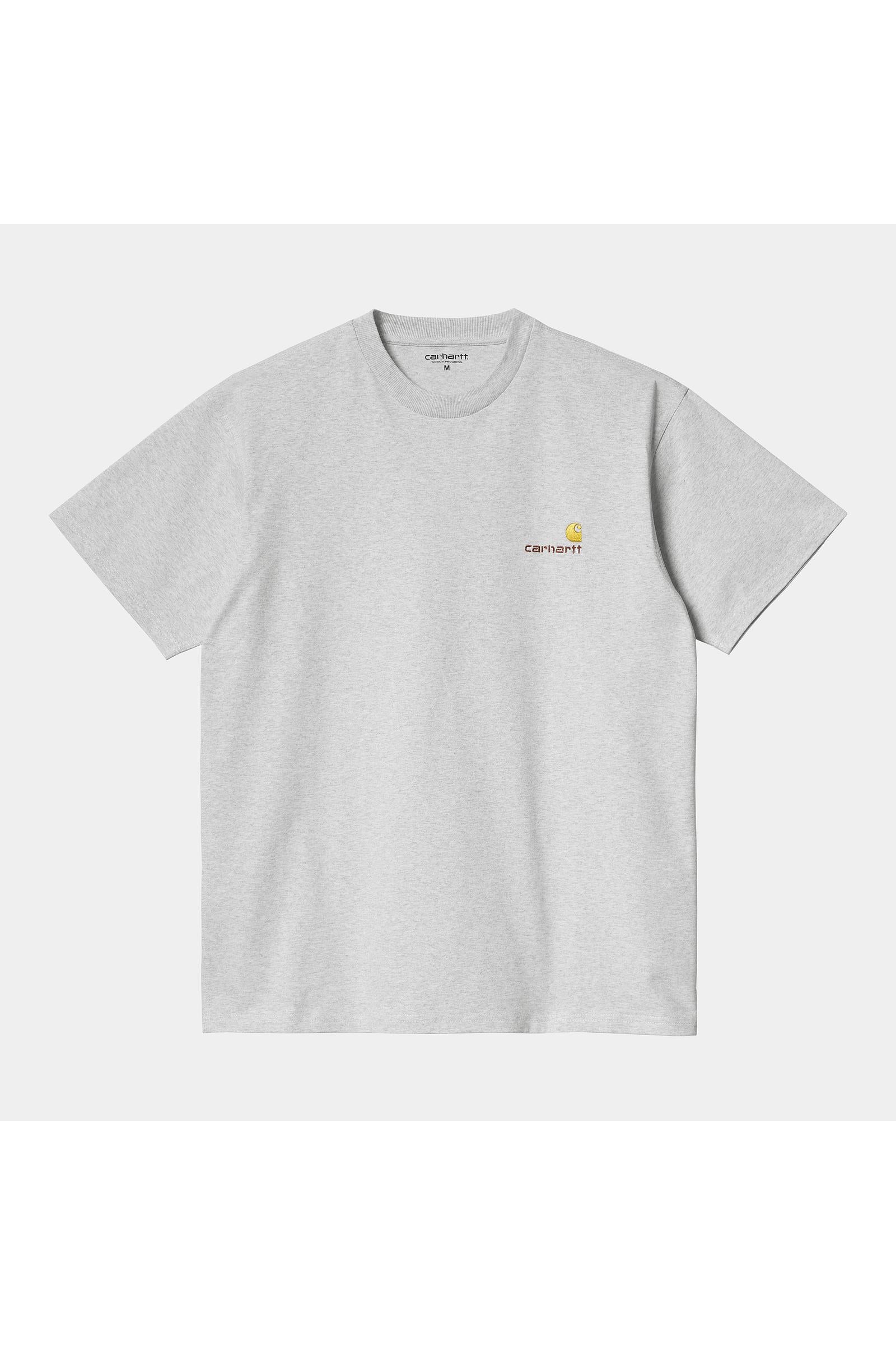 Carhartt WIP Short Sleeve American Script T-Shirt-Ash Heather Ash Heather model front view