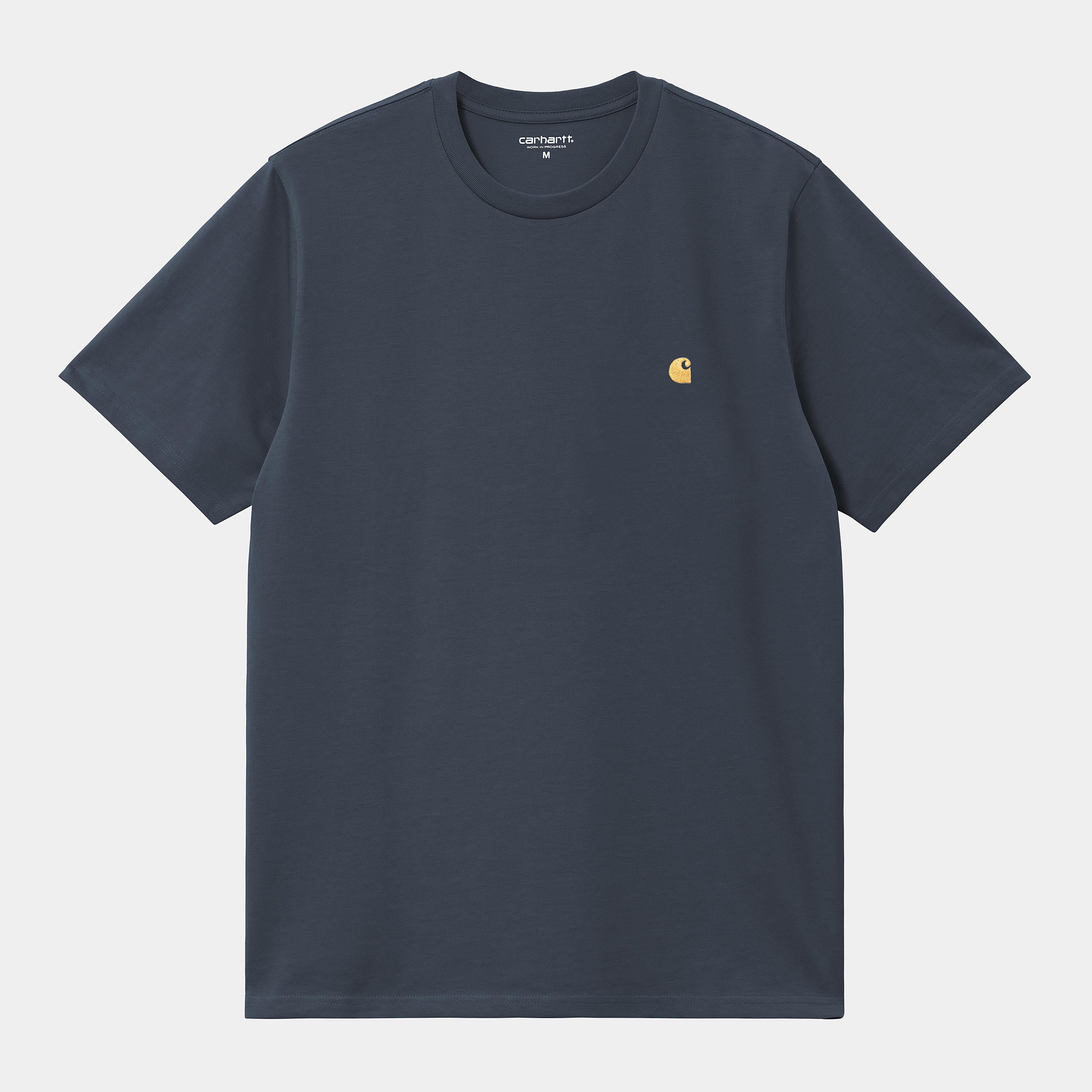 Men's Short Sleeve Chase T-Shirt-Dusky Blue / Gold-Ghost Front View