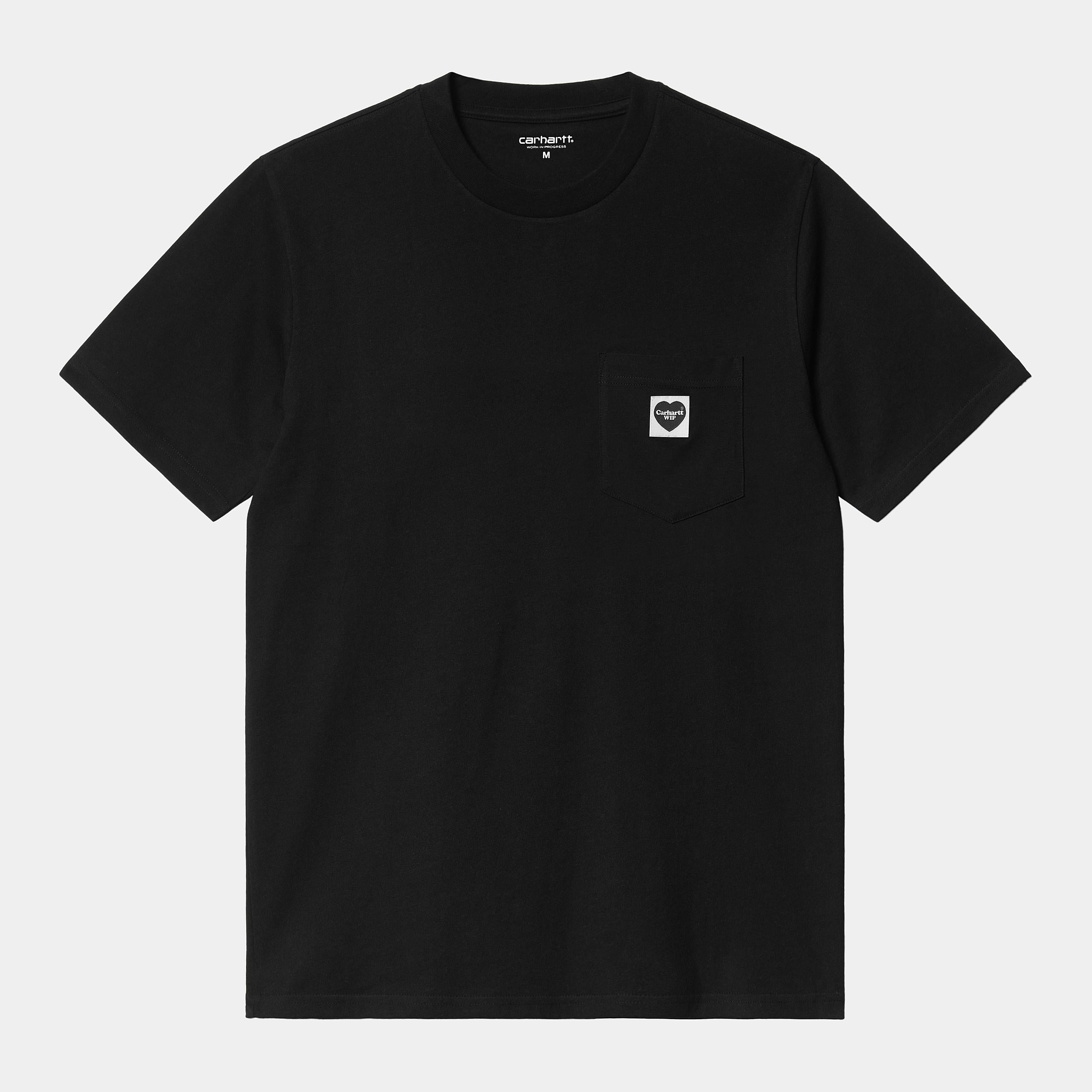 Men's Short Sleeve Pocket Heart T-Shirt-Black / Black-Front View