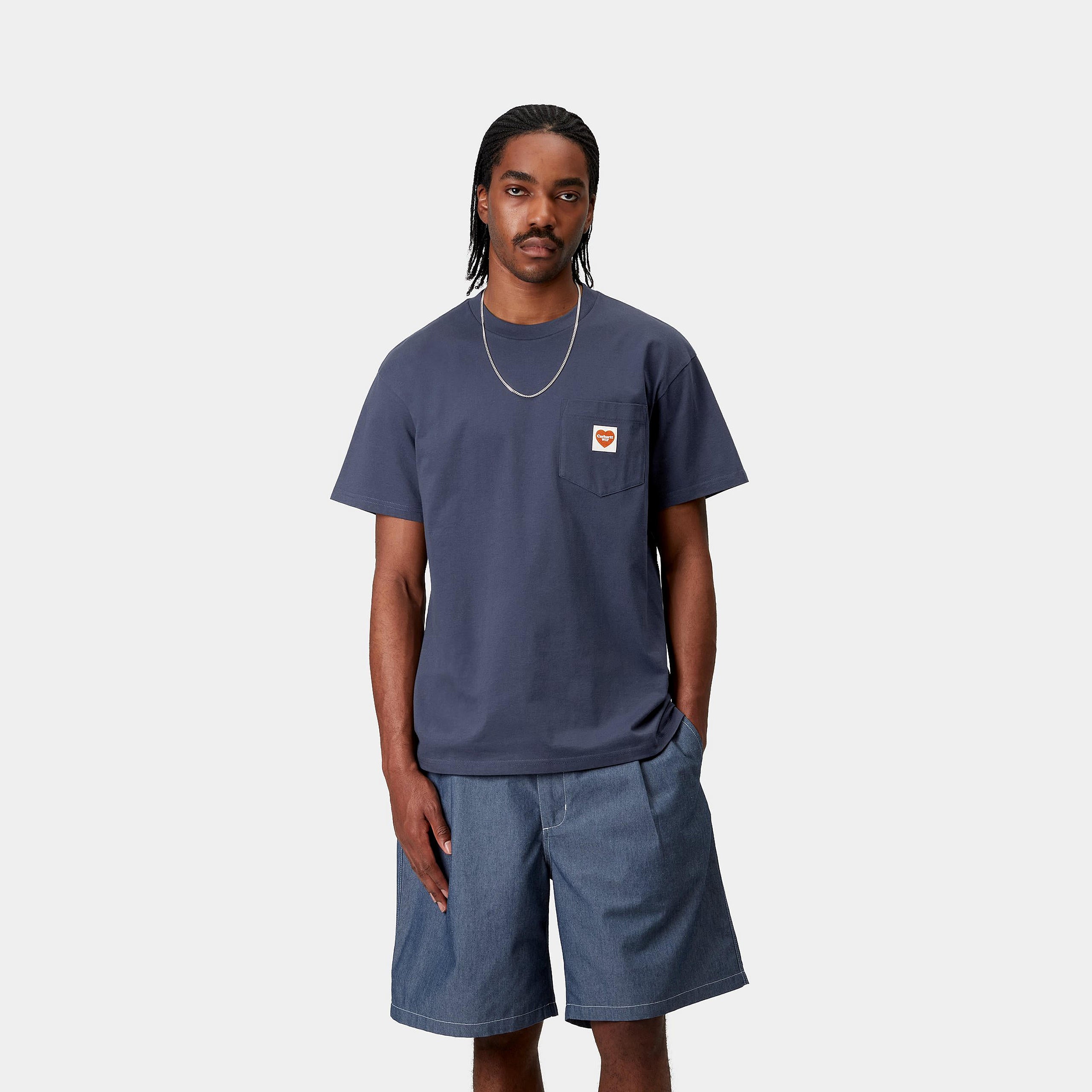 Carhartt WIP Short Sleeve Pocket Heart T-Shirt-Blue Blue front view