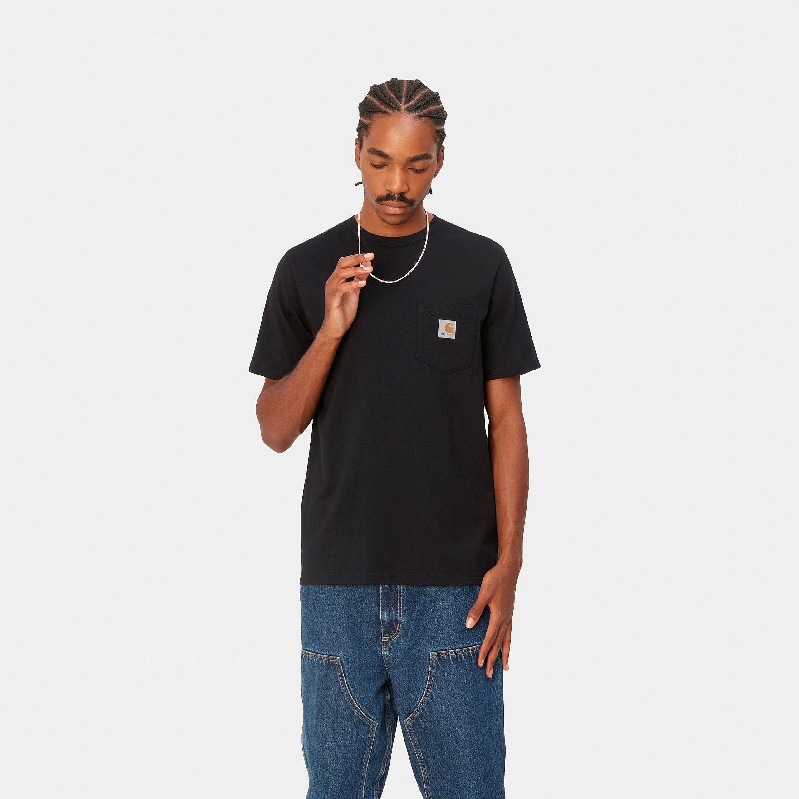 Carhartt WIP Short Sleeve Pocket T-Shirt-Black Black front view