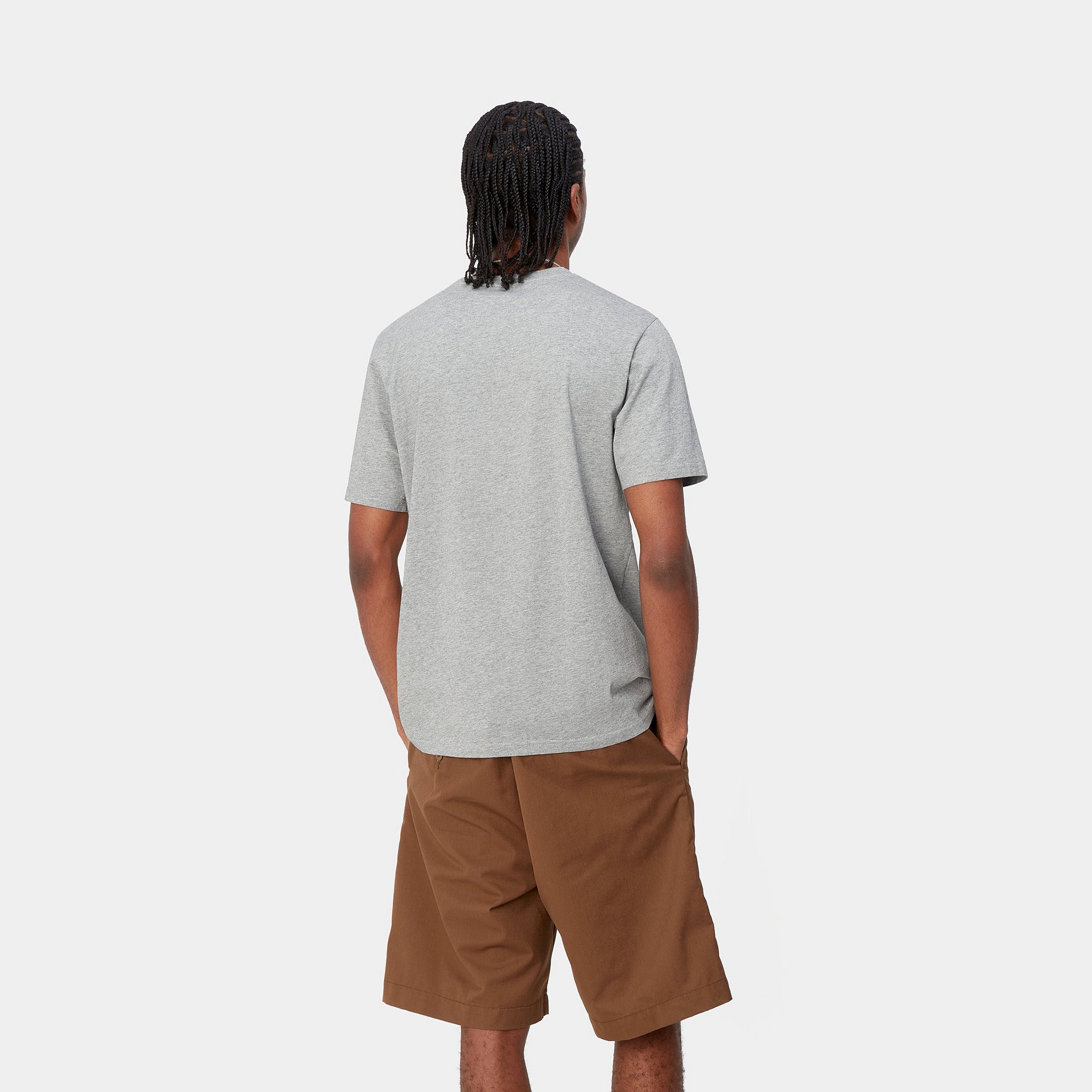 Carhartt WIP Short Sleeve Pocket T-Shirt-Grey Heather Grey Heather model front view