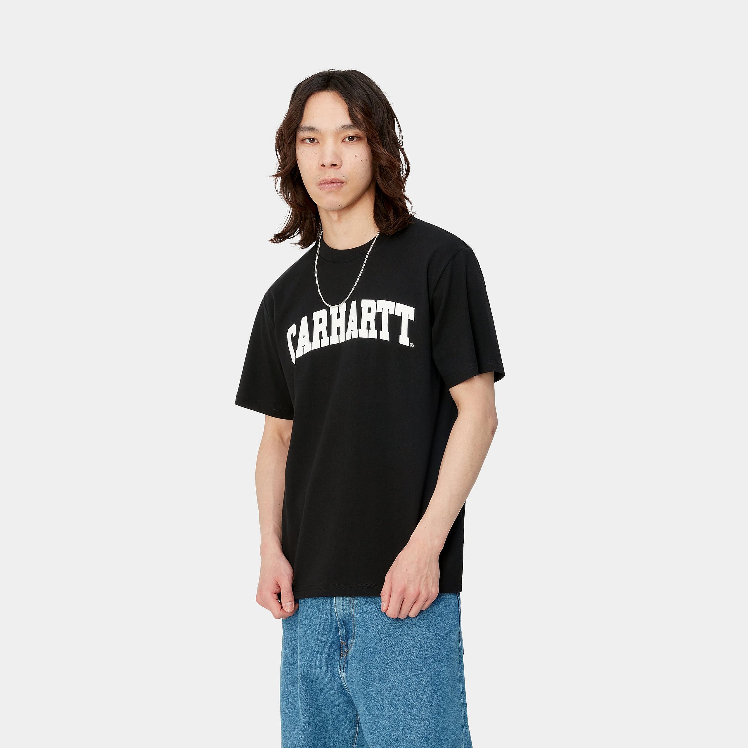 Carhartt WIP Short Sleeve University T-Shirt-Black / White Black / White front view
