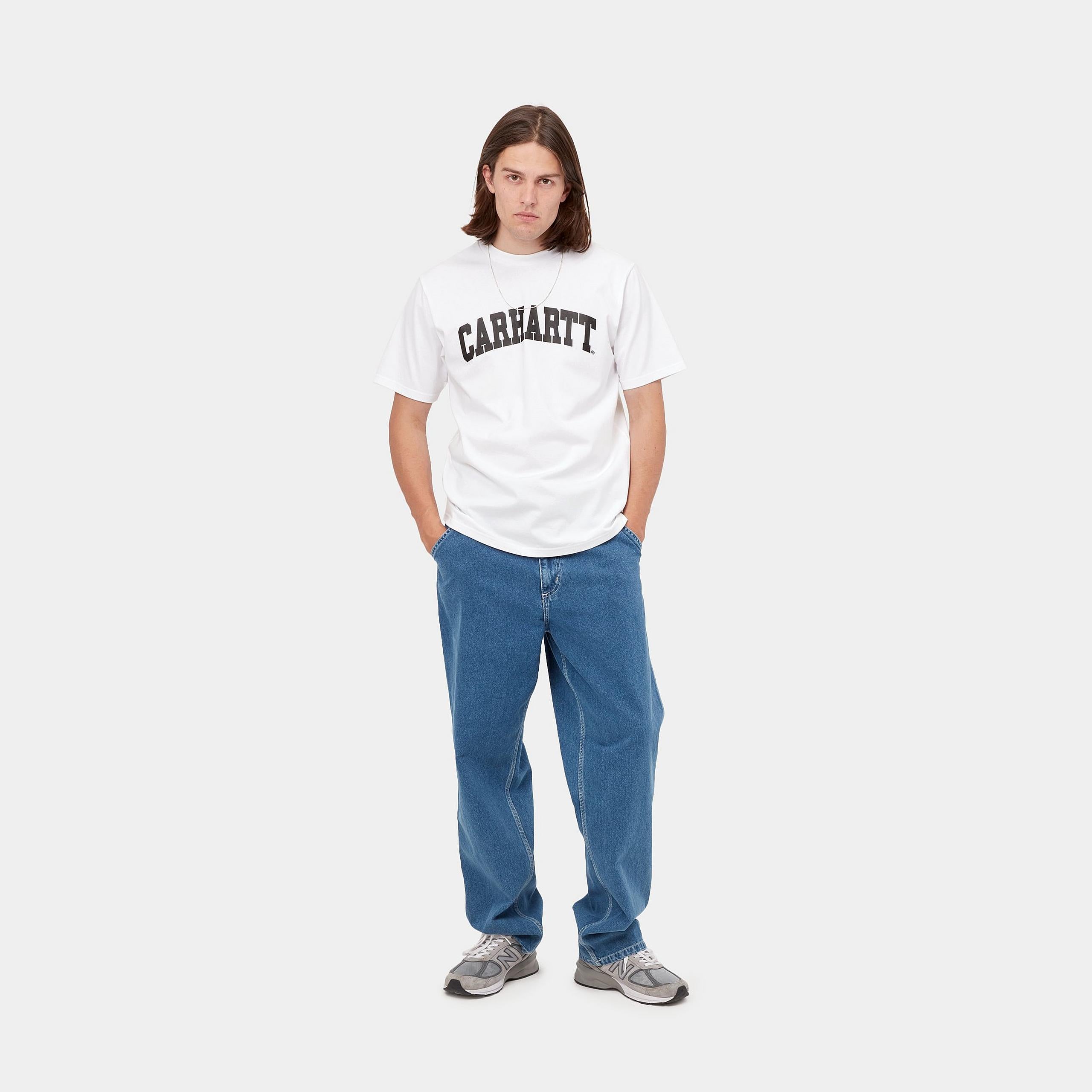 Men's Short Sleeve University T-Shirt-White / Black-Model Full Front View