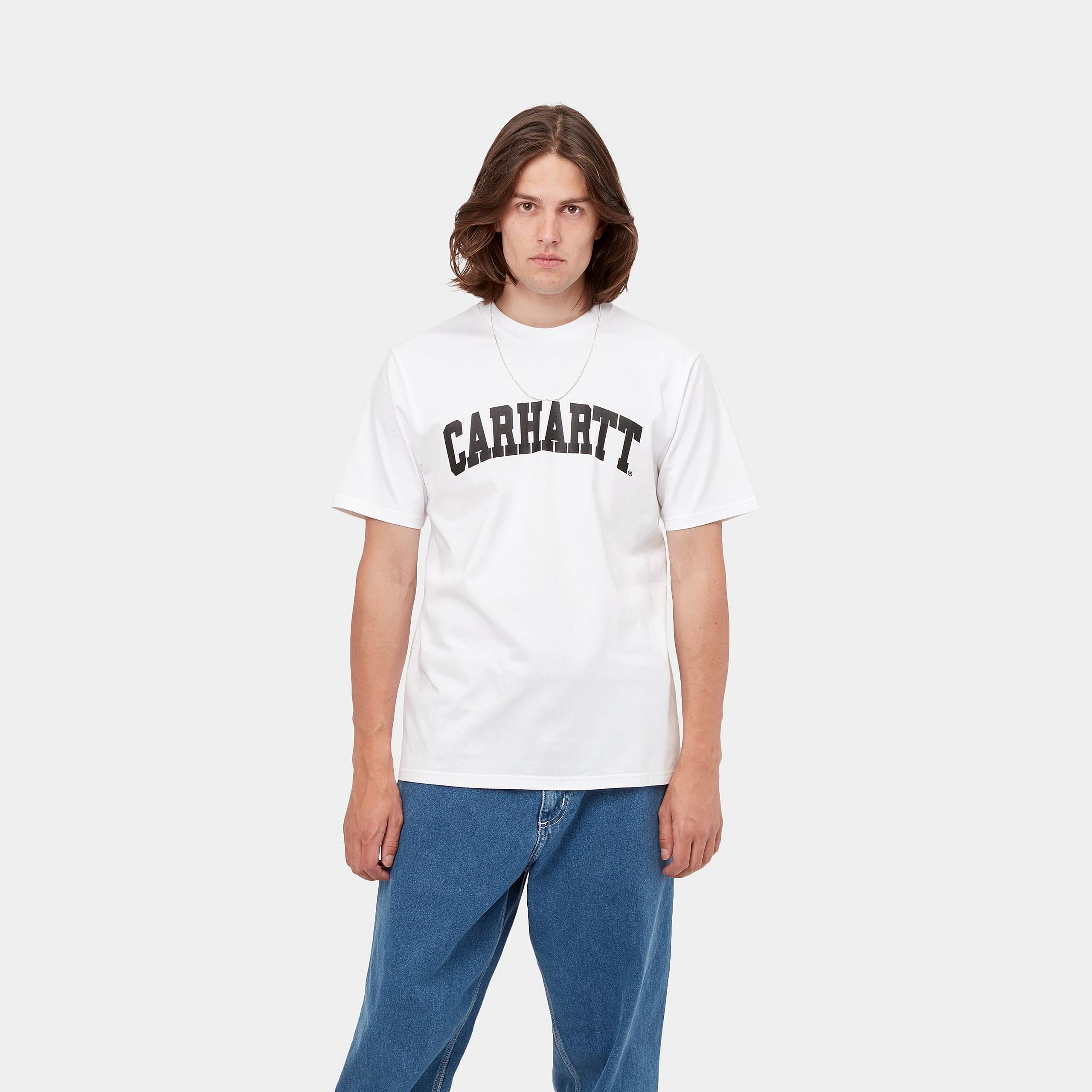 Men's Short Sleeve University T-Shirt-White / Black-Model Front View
