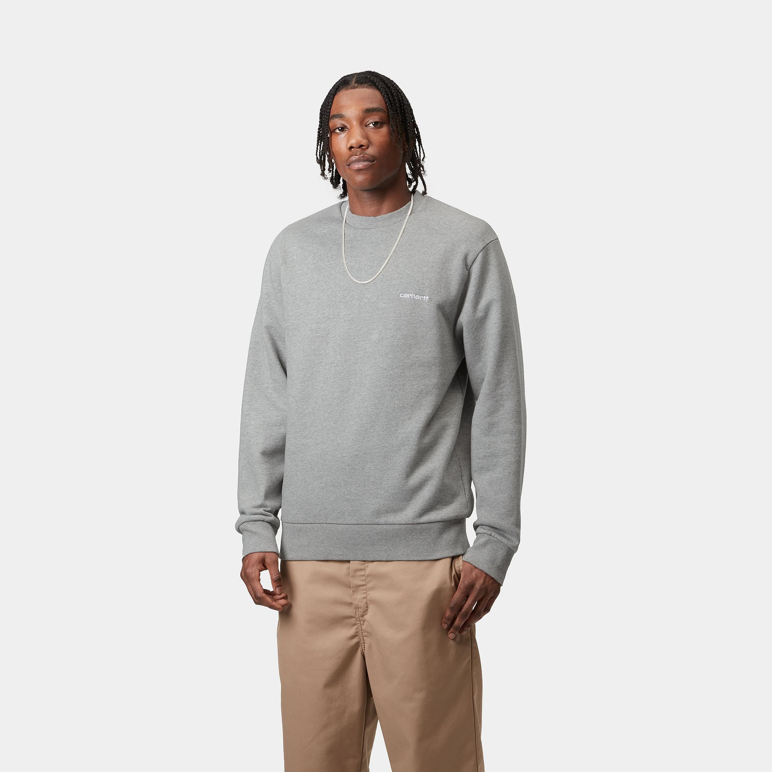 Carhartt WIP Script Embroidery Sweat-Grey Heather / White Grey Heather / White front view