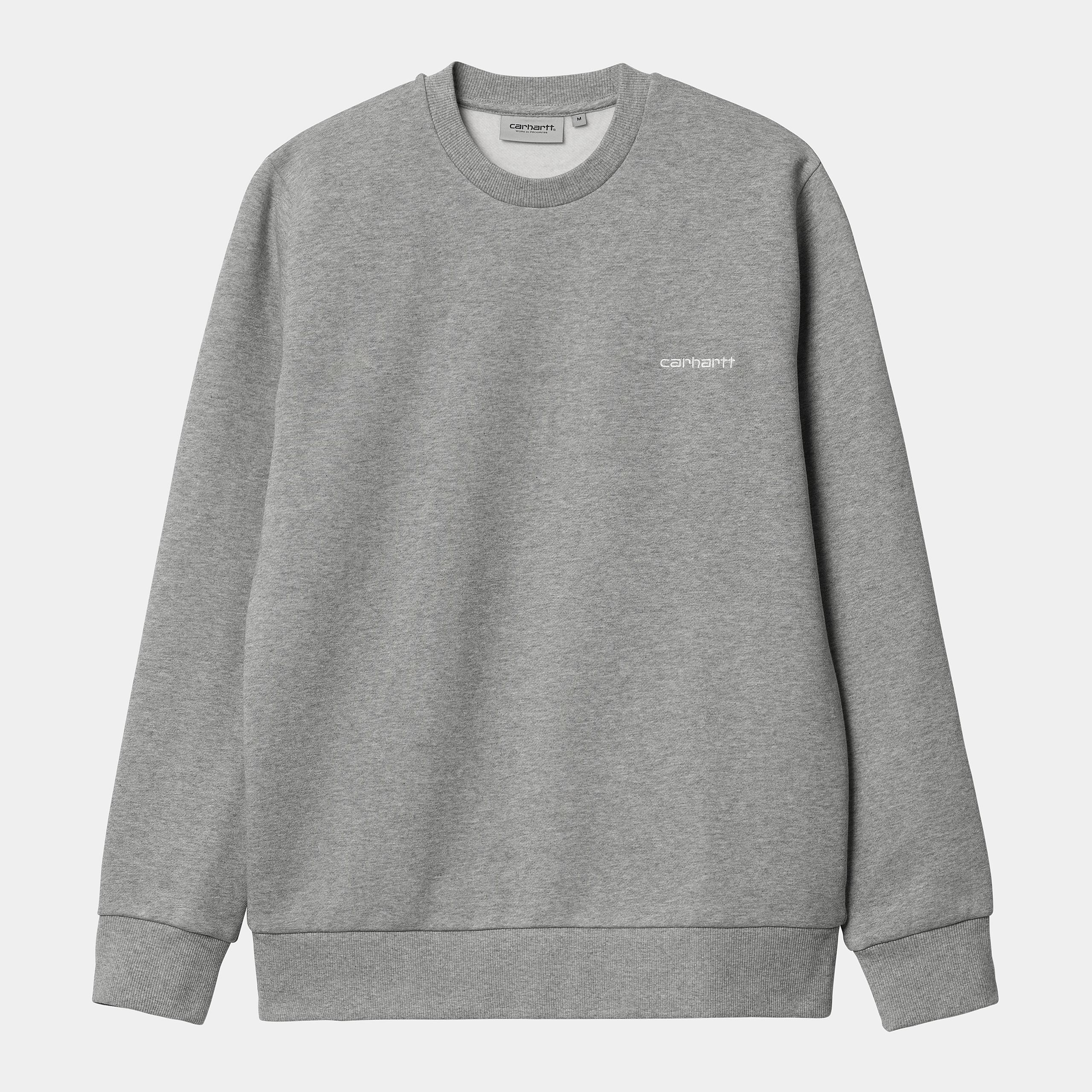 Carhartt WIP Script Embroidery Sweat-Grey Heather / White Grey Heather / White model front view