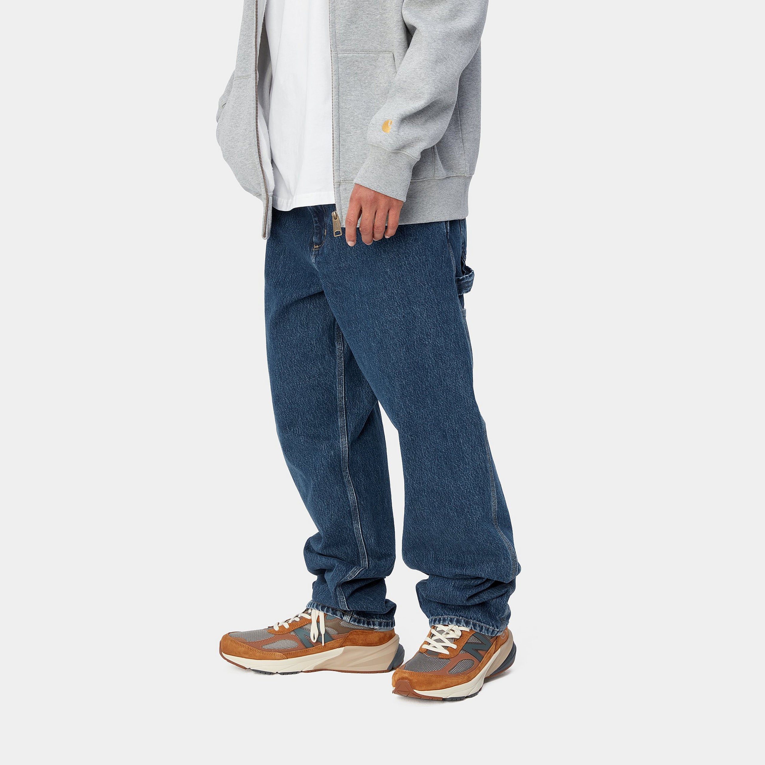 Carhartt WIP Single Knee Pant-Blue-Stone Washed Blue-Stone Washed model front view