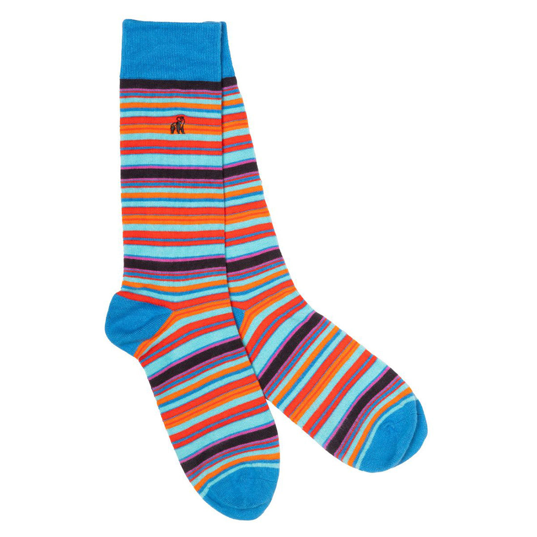 Swole Panda Blue and Red Narrow Striped Bamboo Socks product view