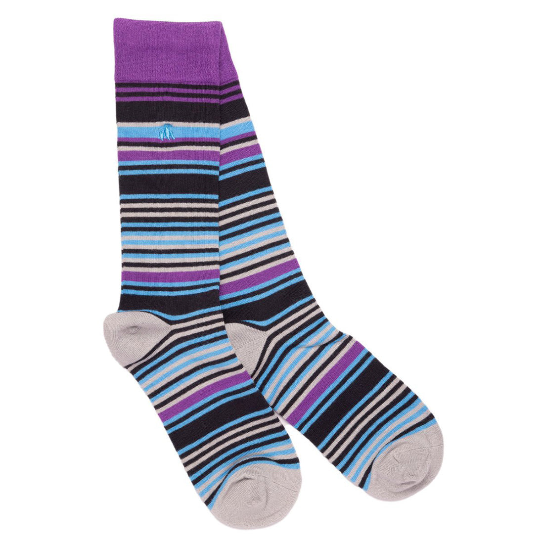 Swole Panda Purple and Blue Striped Bamboo Socks product view