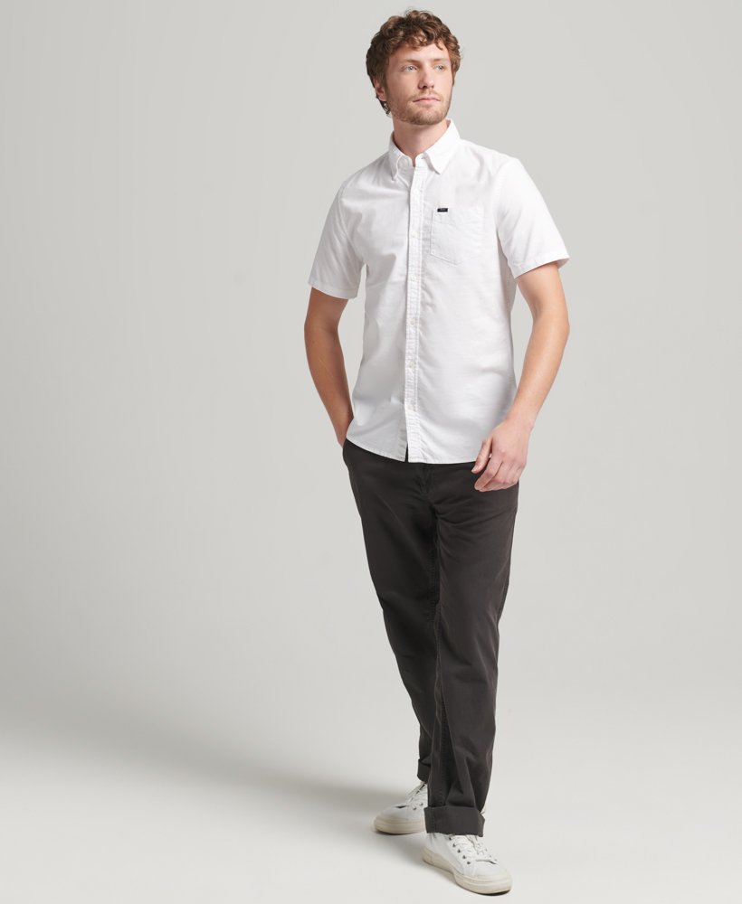 Men's Vintage Oxford Short Sleeve Shirt-Optic-Model Full Front View