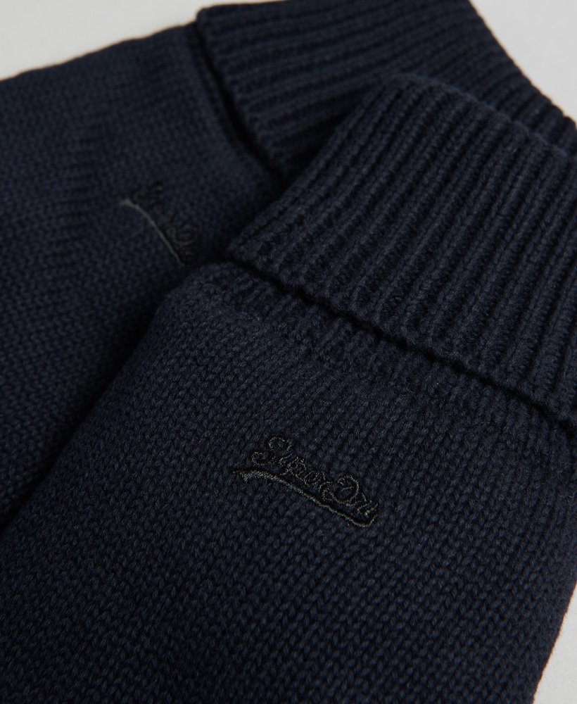 Men's Knitted Logo Gloves-Eclipse Navy Grit-Logo View