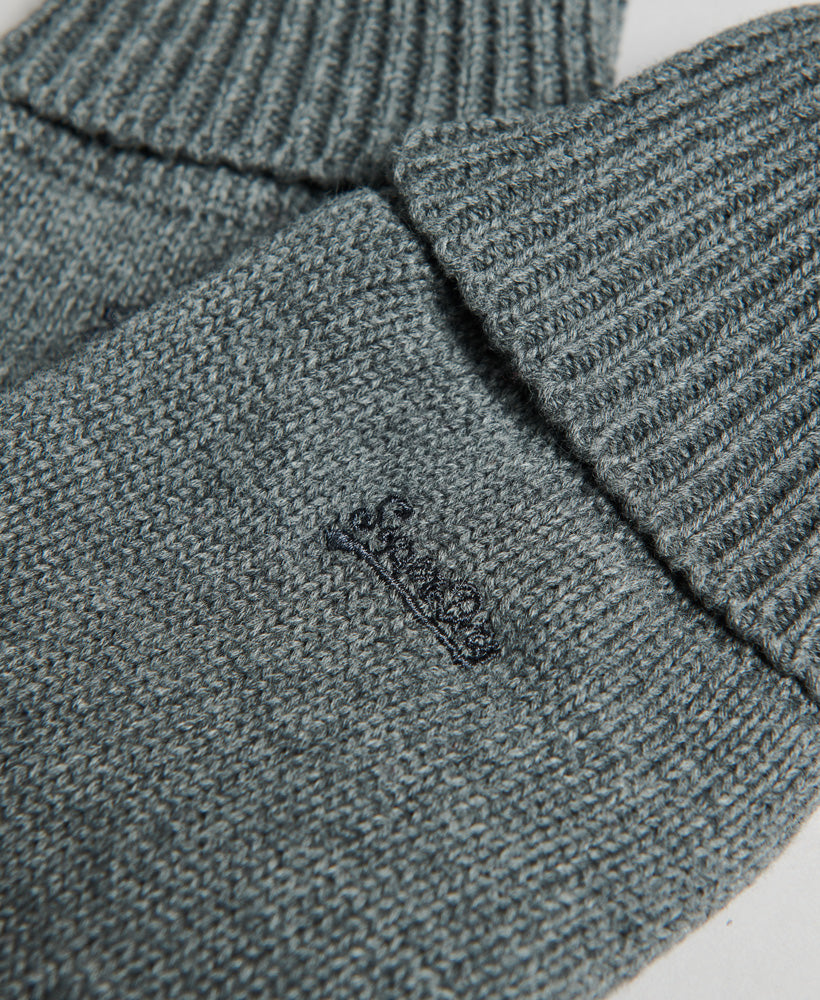 SUPERDRY Knitted Logo Gloves-Rich Charcoal Marl Rich Charcoal Marl model front view