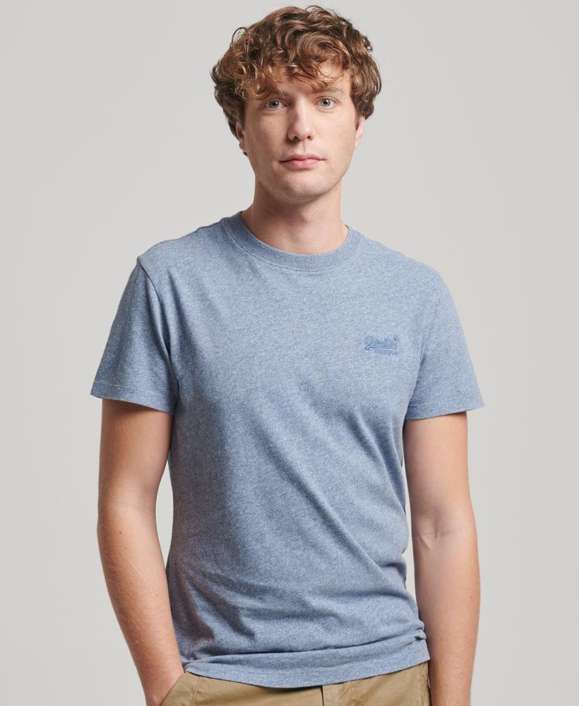 Men's Essential Logo Emb Tee-Bay Blue Marl-Model Front View