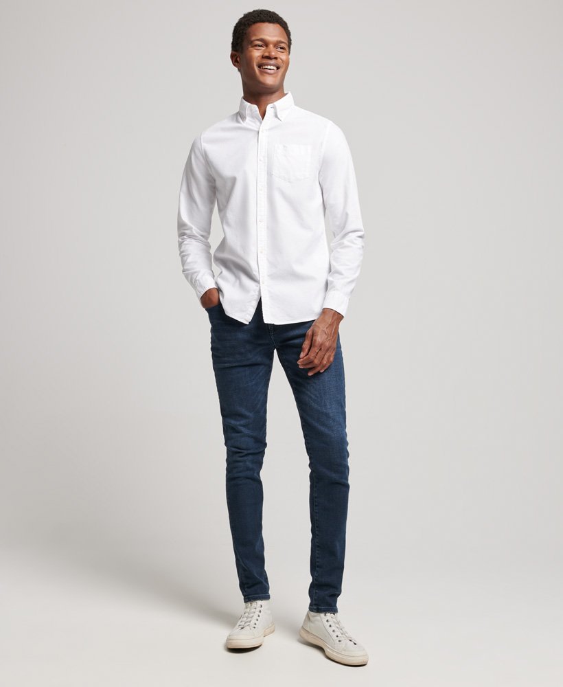 SUPERDRY Cotton Long Sleeve Oxford Shirt-Optic Optic model front view