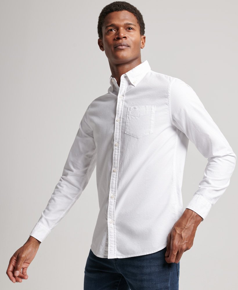 SUPERDRY Cotton Long Sleeve Oxford Shirt-Optic Optic front view