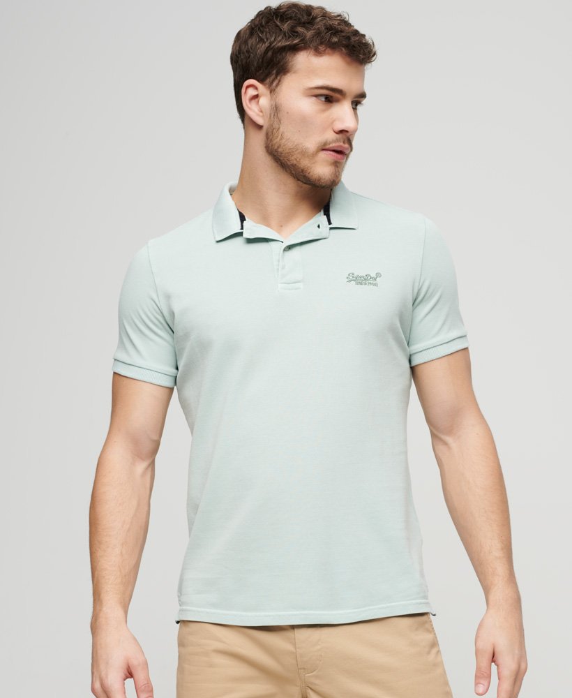 Men's Vintage Destroy Polo-Surf Spray Green-Model Front View