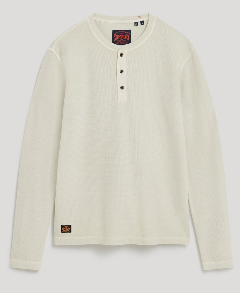 SUPERDRY Waffle Long Sleeve Henley Top-Light Stone Beige Light Stone Beige flat front view