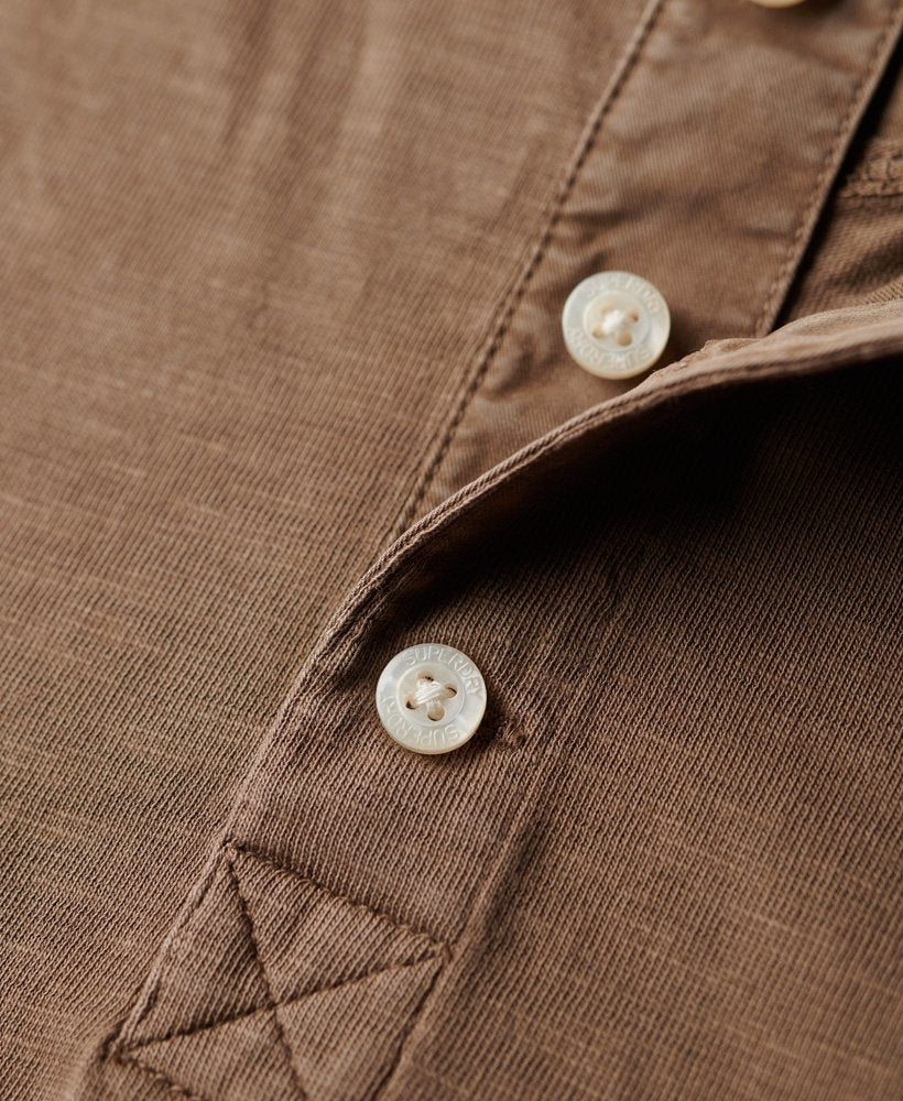 SUPERDRY Short Sleeve Jersey Grandad Top-Walnut Brown Walnut Brown model front view
