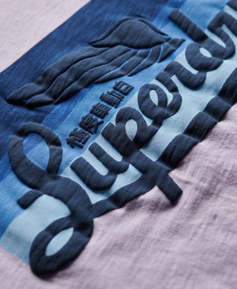 Men's Cali Striped Logo T Shirt-Light Lavender Purple Slub-Check Logo View