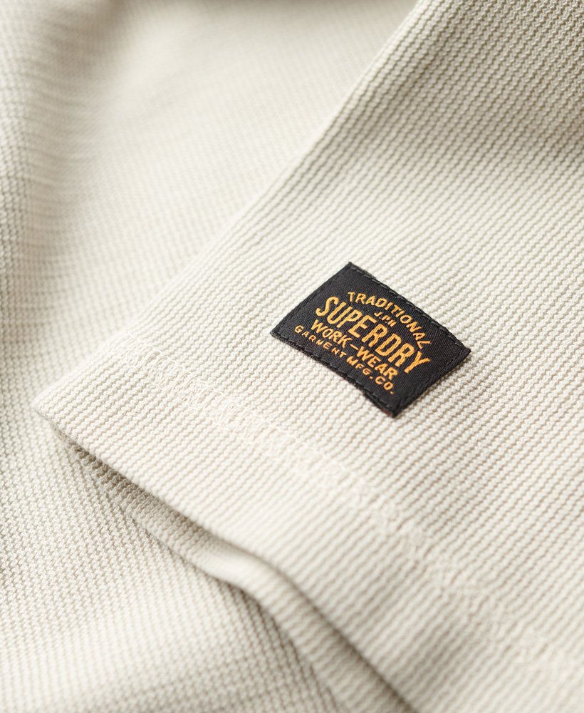 Men's Waffle Long Sleeve Henley Top-Light Stone Beige-Tab Logo View