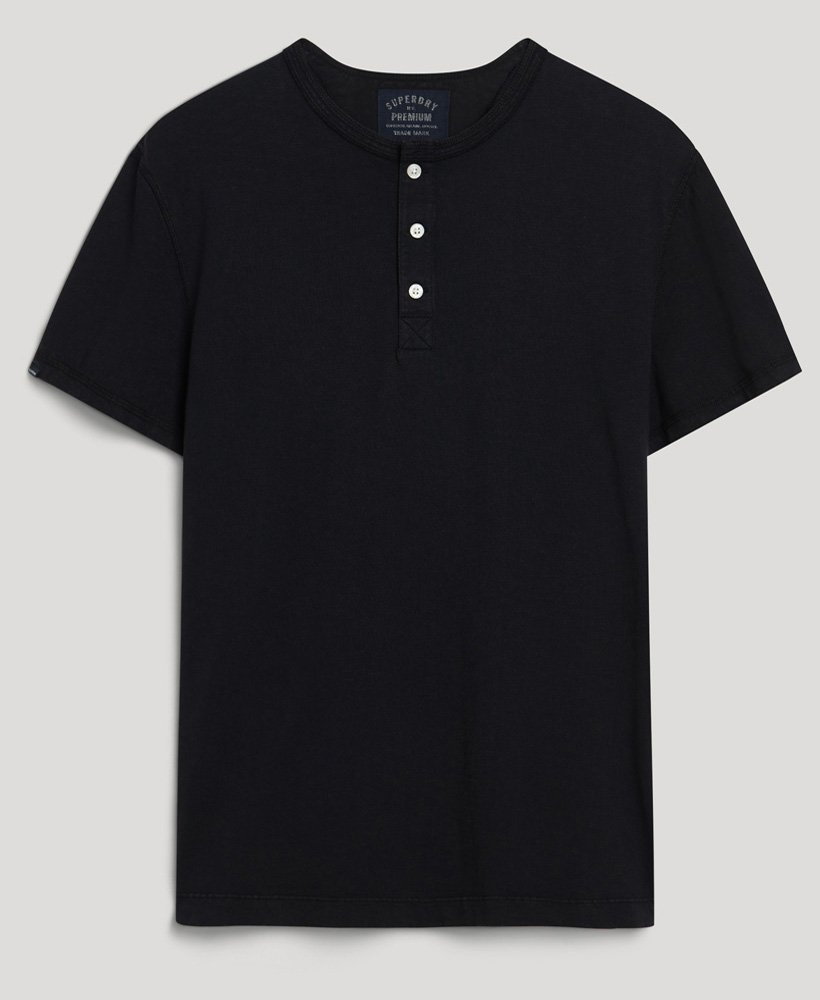 Men's Short Sleeve Jersey Grandad Top-Black-Front View