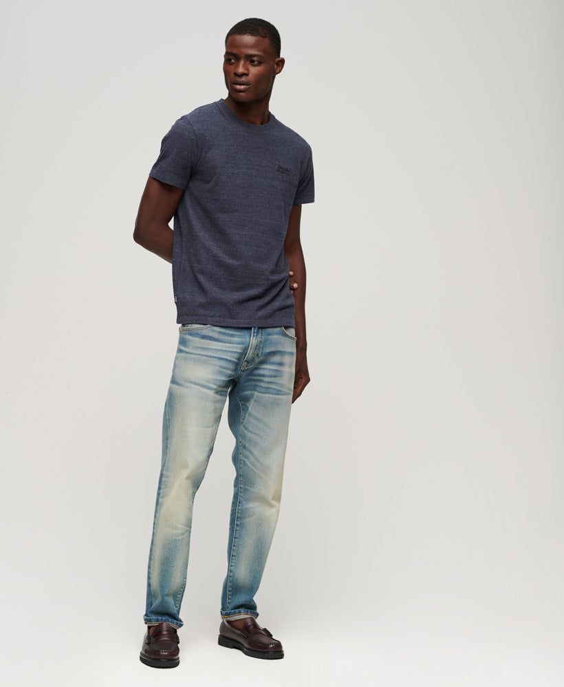 Men's Vintage Logo Emb Tee-Dark Indigo Blue Marl-Model Full Front View