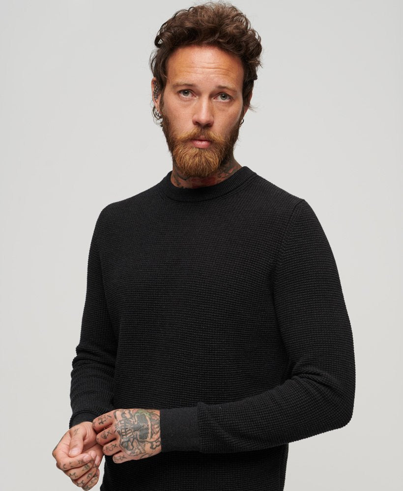 Textured Crew Black Heather Jumper-Close up view