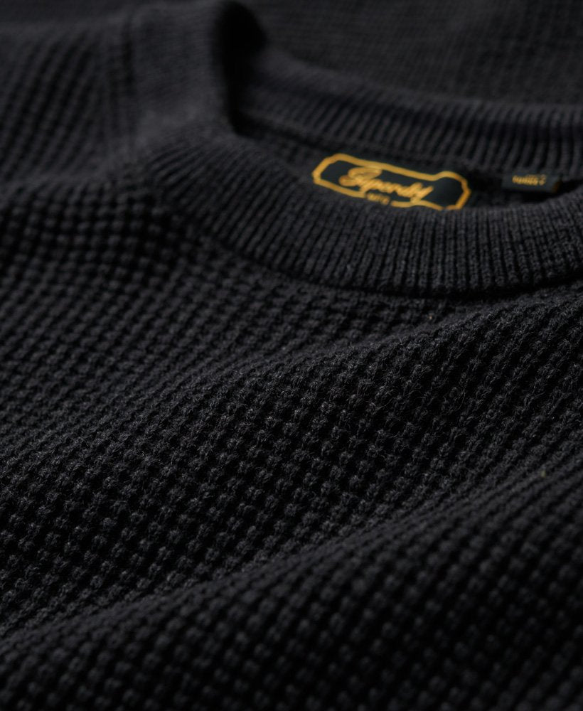 Textured Crew Knit Raven Black Heather Jumper-Detail view