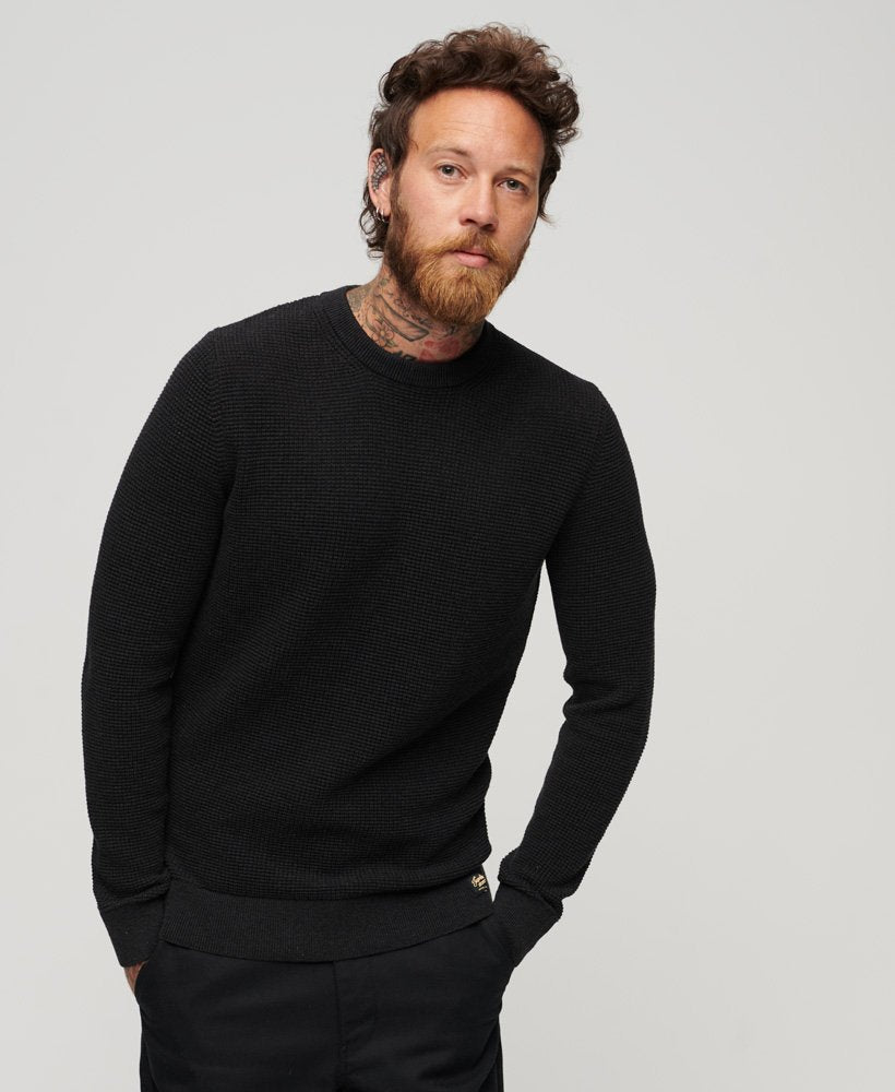 Textured Crew Knit Raven Black Heather Jumper