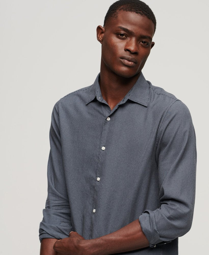 SUPERDRY Long Sleeve Cotton Smart Shirt-Navy Blue Mix Navy Blue Mix detail view