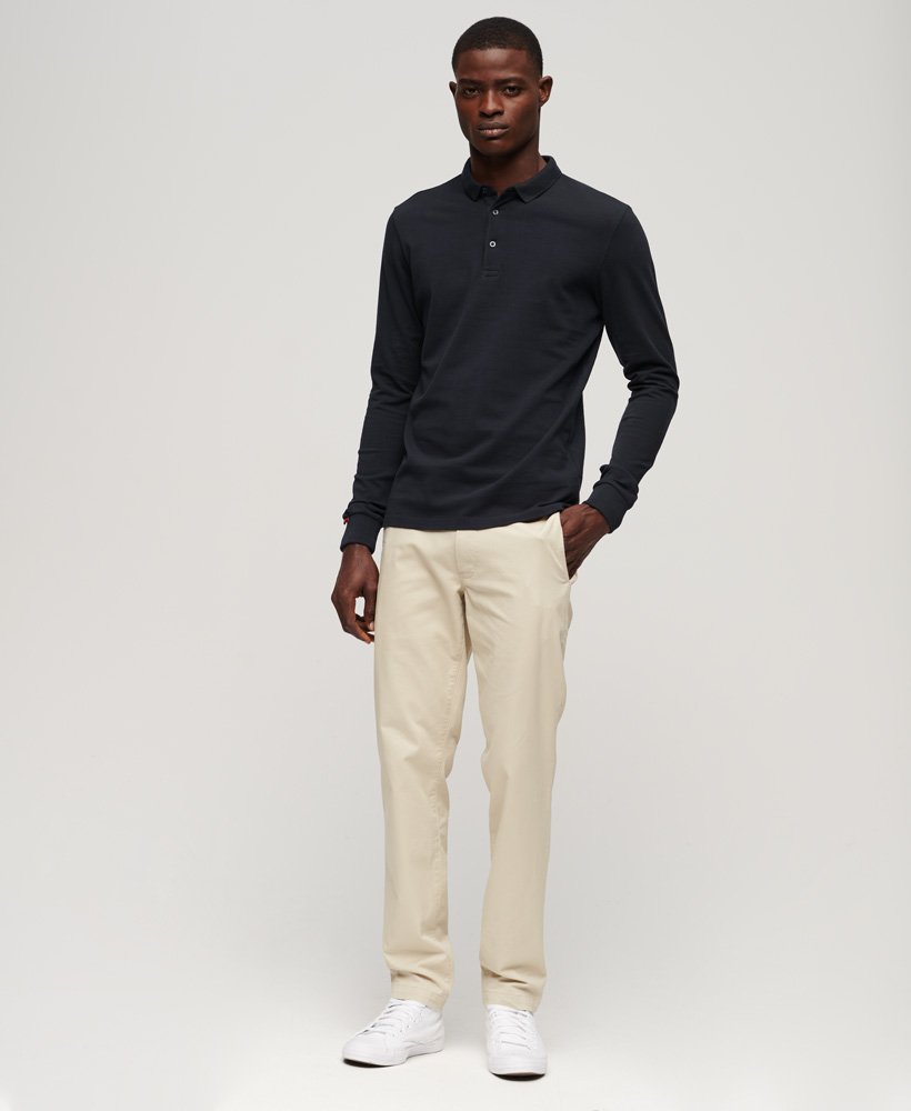 Men's Long Sleeve Cotton Pique Polo-Eclipse Navy-Model Full Front View