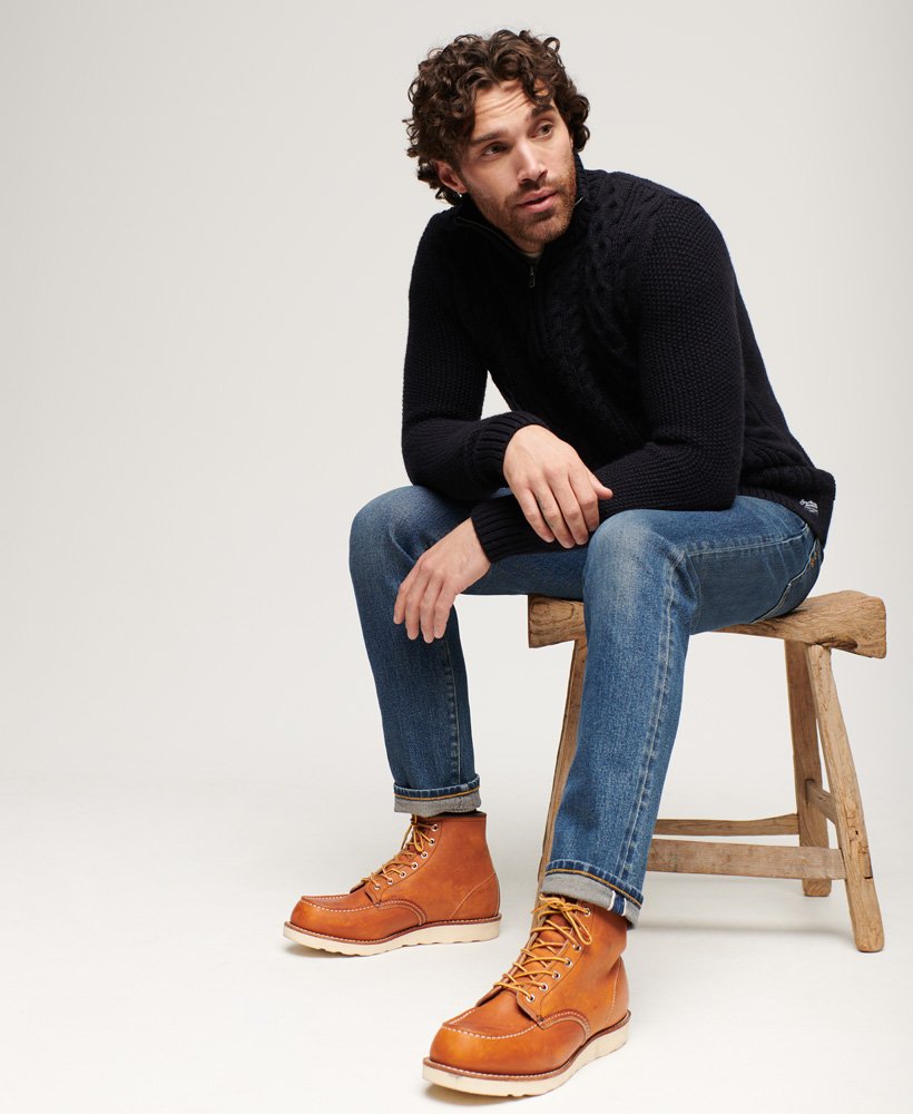 SUPERDRY Jacob Cable Knit Half Zip-Eclipse Navy Eclipse Navy back view
