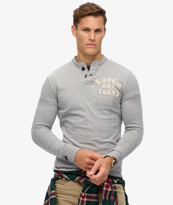 SUPERDRY Vintage Athletic Grandad Top-Cadet Grey Marl Cadet Grey Marl front view