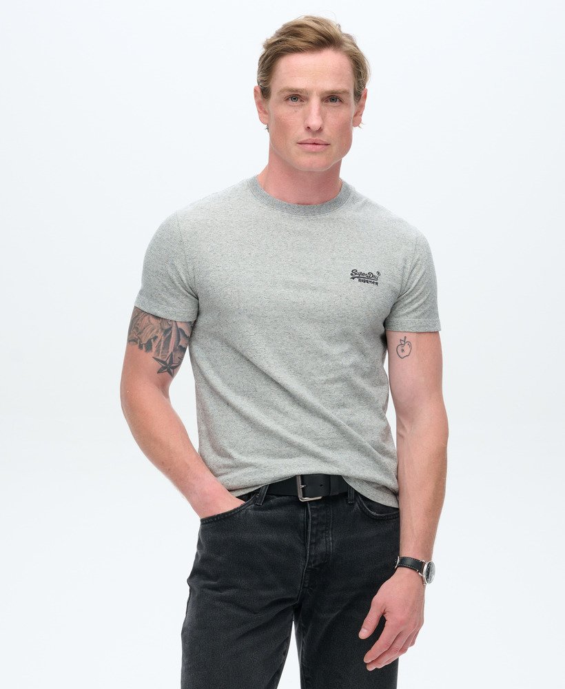 SUPERDRY Essential Logo Embroidered Light Grey Tee Light Grey Grindle Feeder front view
