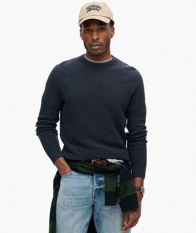 SUPERDRY Textured Crew Knit Jumper-Eclipse Navy Heather Eclipse Navy Heather front view