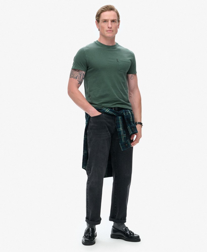 Essential Washed Pocket Tee-Washed Forest Green-Full model view