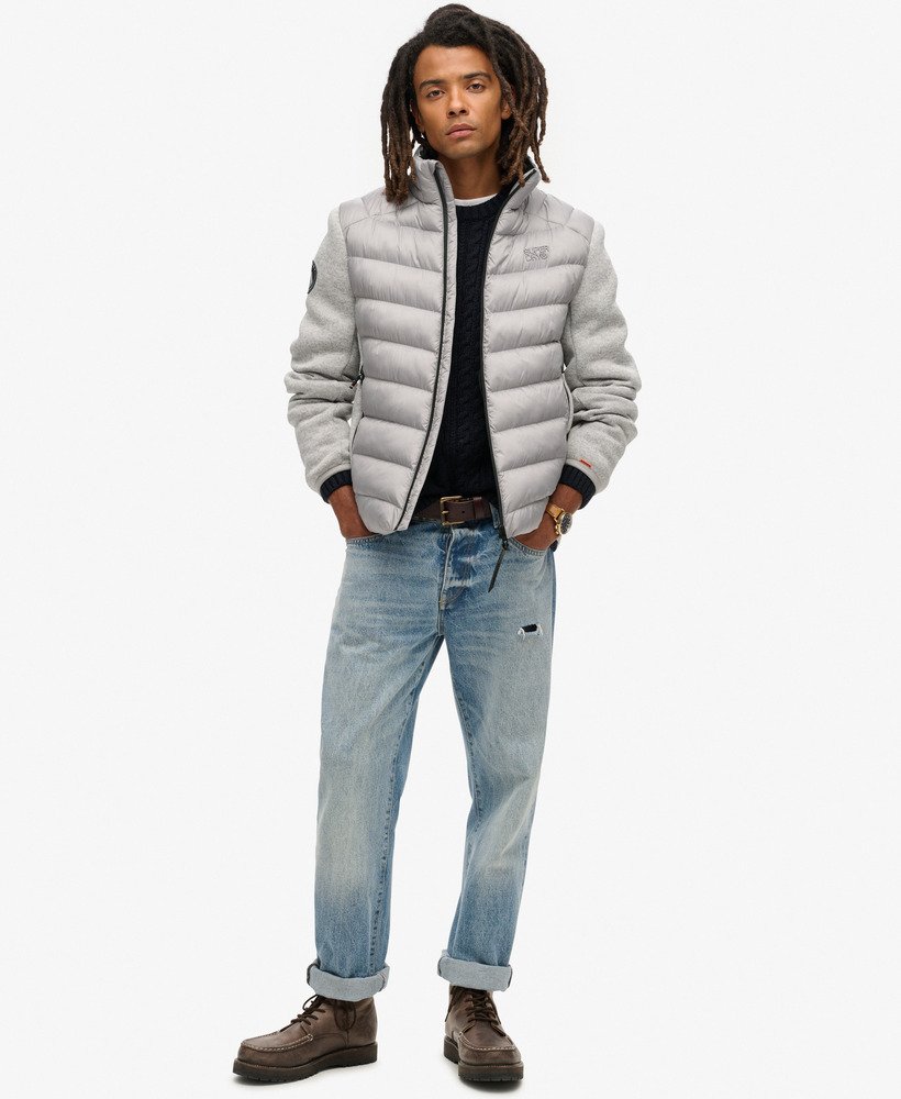 SUPERDRY Storm Knit Grey Marl Hybrid Bomber Jacket Grey Marl model front view