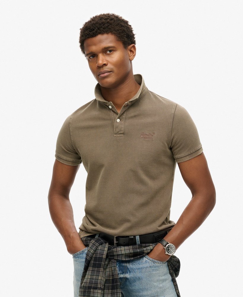 SUPERDRY Vint Destroy Polo-Destroy Morel Brown Destroy Morel Brown front view