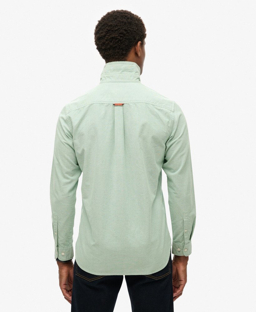 SUPERDRY Cotton Long Sleeve Oxford Sage Green Shirt Sage Green back view