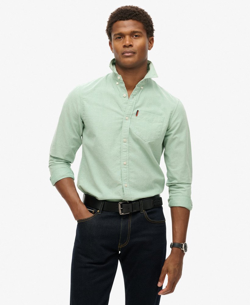 SUPERDRY Cotton Long Sleeve Oxford Sage Green Shirt Sage Green front view