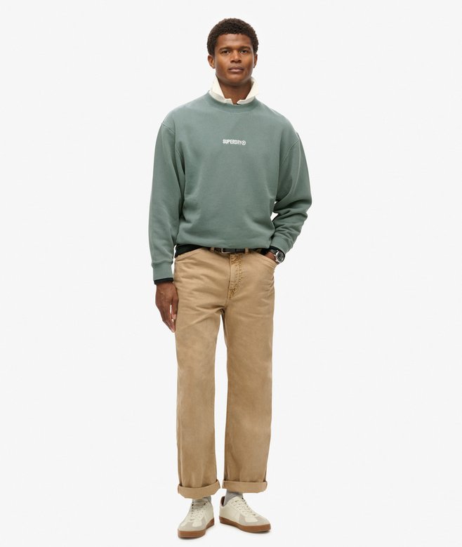 Micro Logo Graphic Loose Crew Sweatshirt-Stormy Weather Blue-Full model view