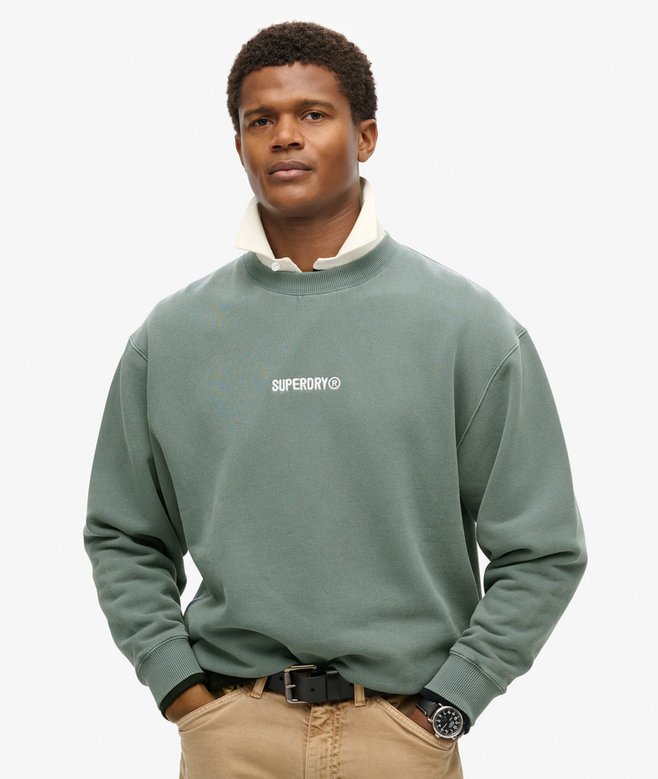 Micro Logo Graphic Loose Crew Sweatshirt-Stormy Weather Blue