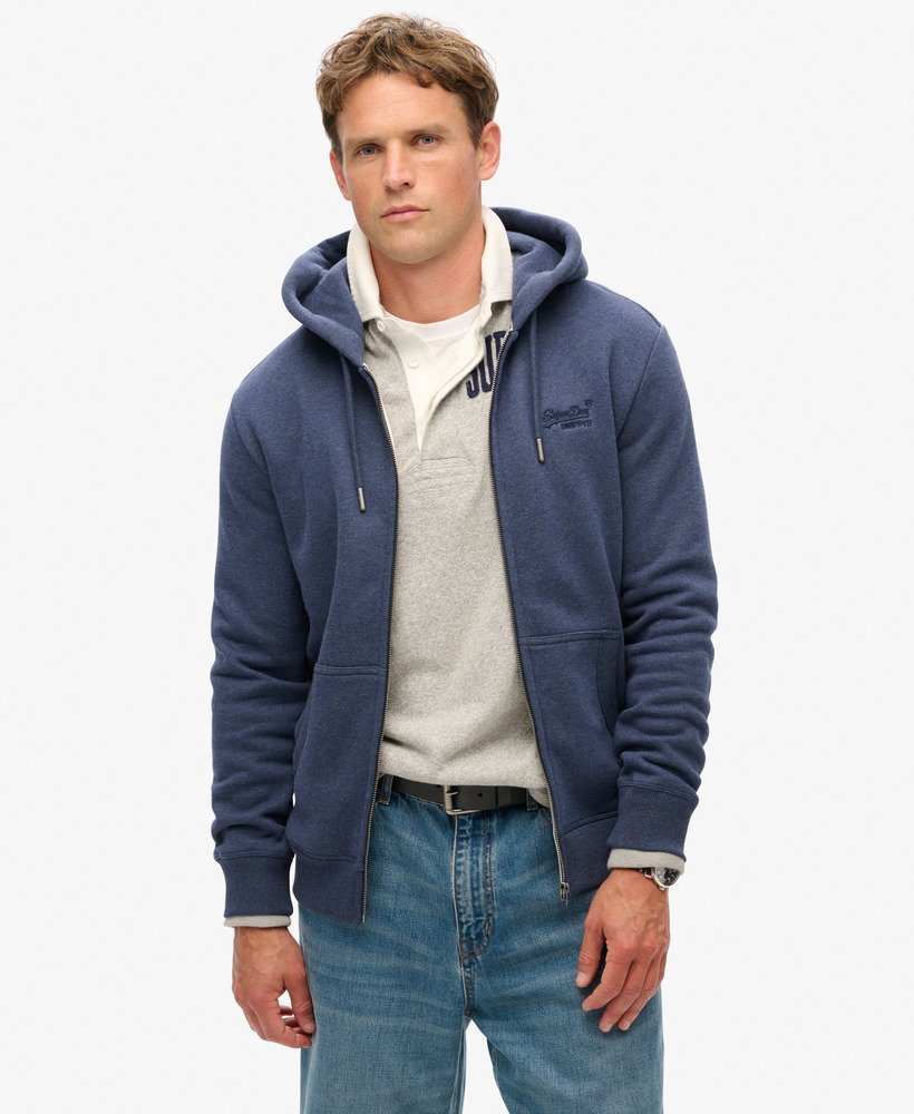 Essential Logo Zip Hoodie-Heritage Navy Marl