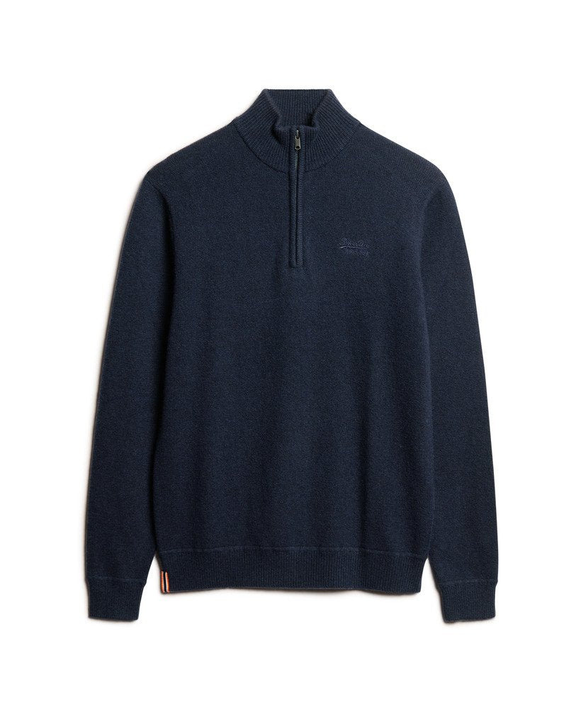 SUPERDRY Essential Embroidered Knitted Half Zip Navy Jumper Carbon Navy Marl flat front view