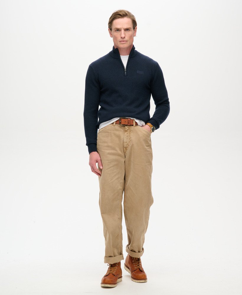 SUPERDRY Essential Embroidered Knitted Half Zip Navy Jumper Carbon Navy Marl model front view