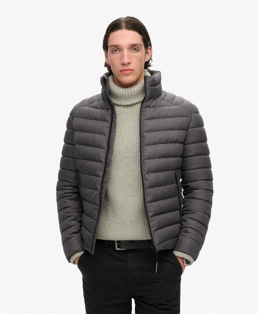 SUPERDRY Tweed Fuji Padded Jacket-Charcoal Marl CHARCOAL MARL front view